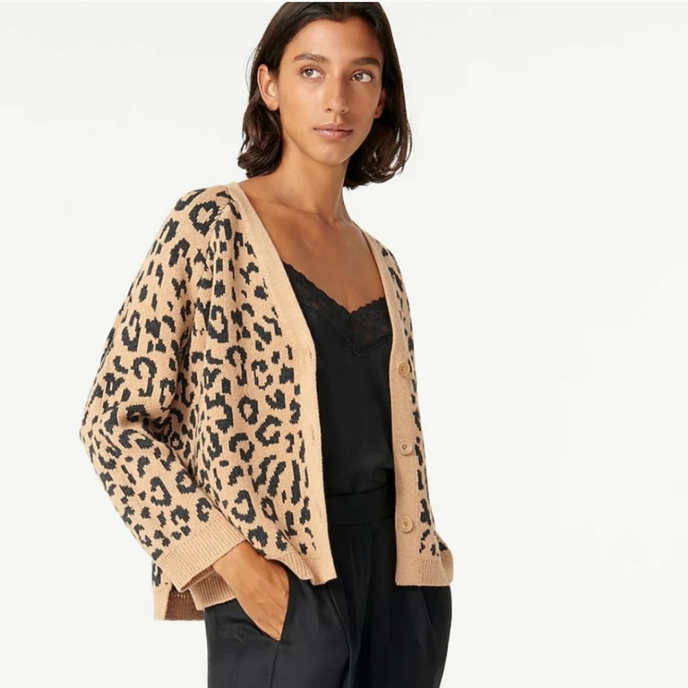 J Crew V-neck cardigan sweater in leopard